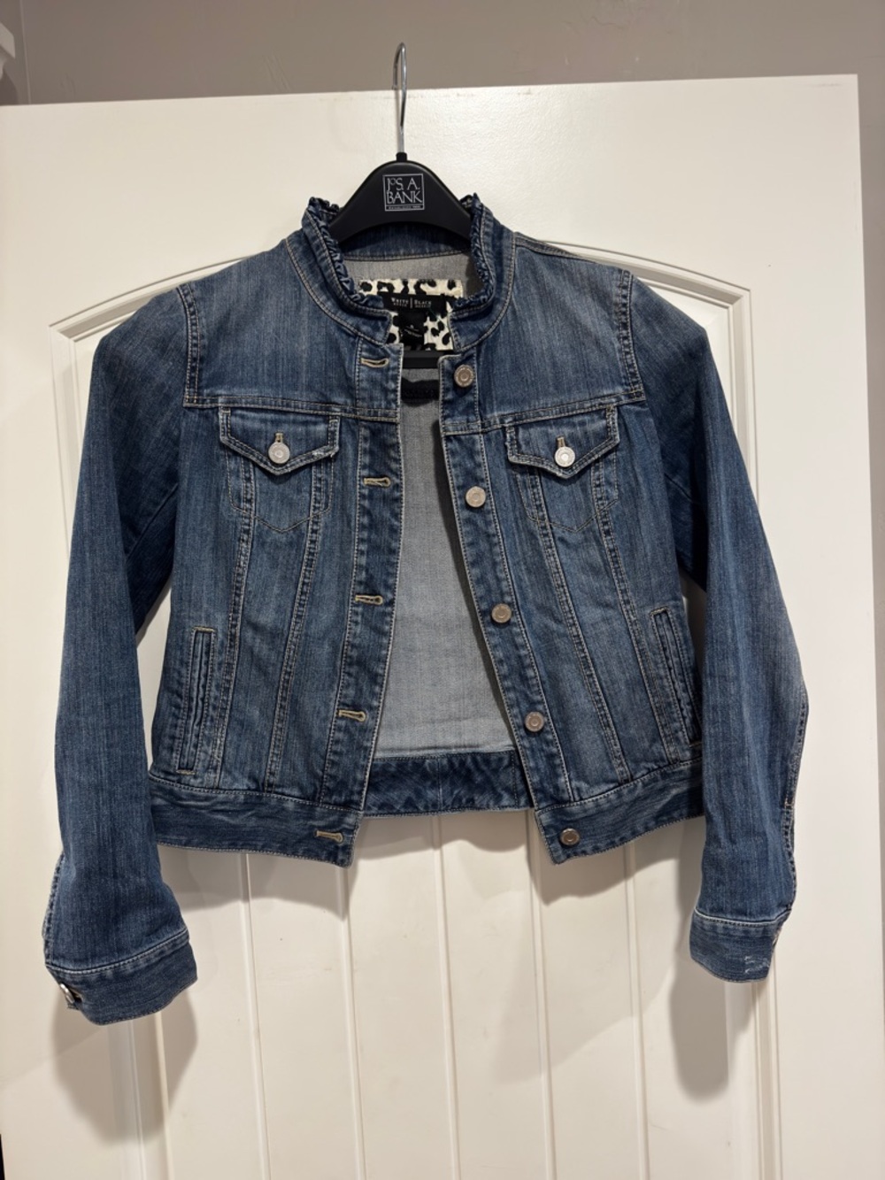 White House Black Market Ruffled Collar Denim Jacket - Blue
